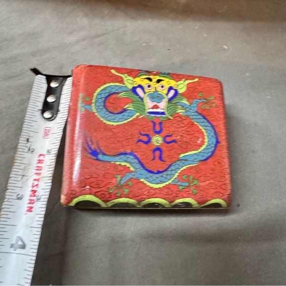 Vintage Chinese Hinged 4 Leg Box Cloisonné Enamel Dragon 3 1/2 X 3 Inches - Picture 7 of 8